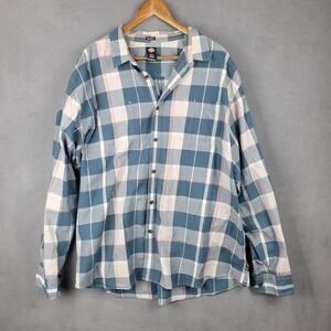 Dickies Flannel Shirt Mens 2XL Blue Plaid Cotton Relaxed Fit Casual Button‎ Up